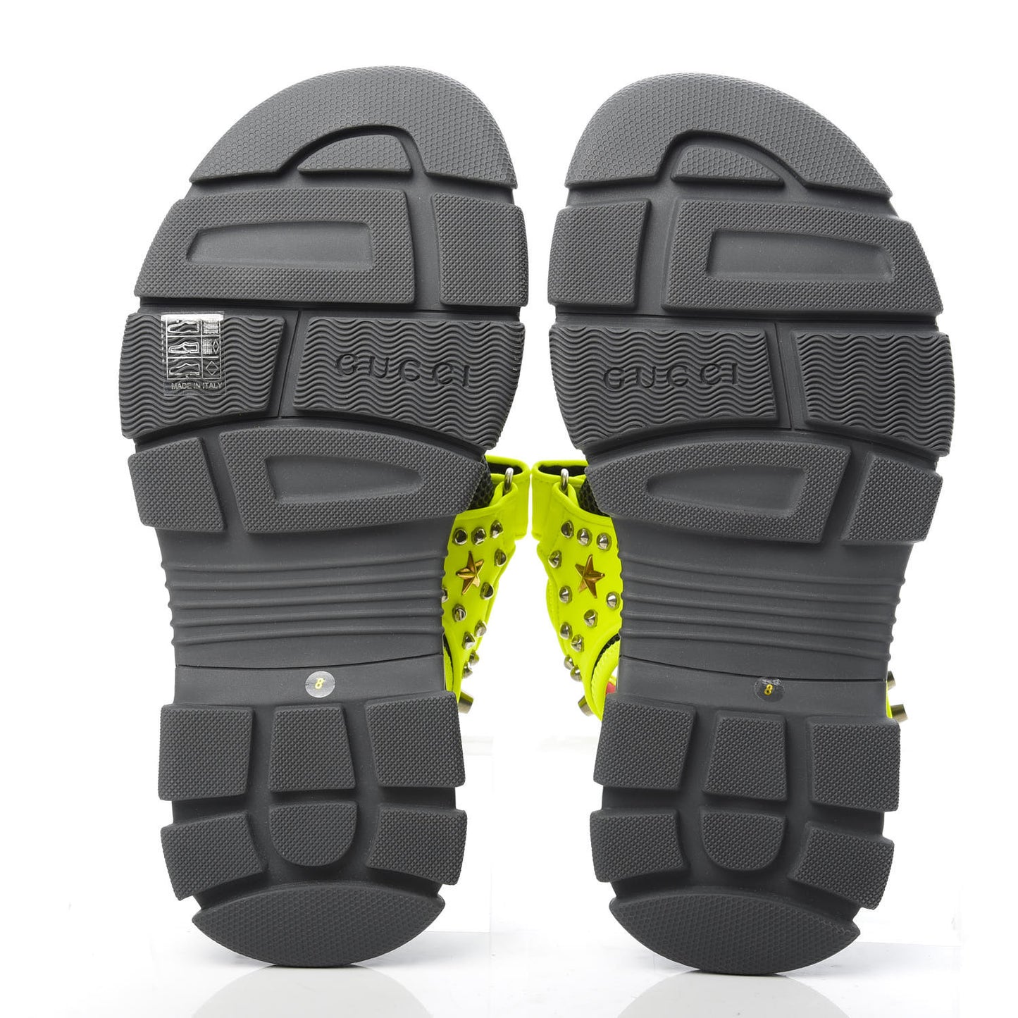 Technical Canvas Calfskin Studded Mens Aguru Sandals 8 Neon Yellow