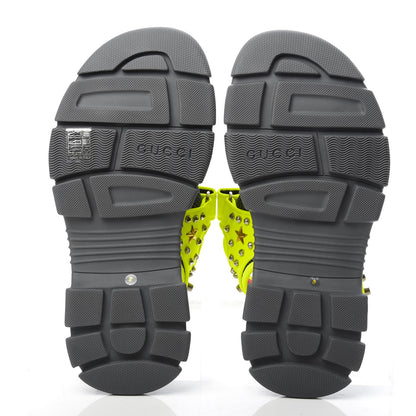 Gucci Technical Canvas Calfskin Studded Mens Aguru Sandals 8 Neon Yellow 5 of 7