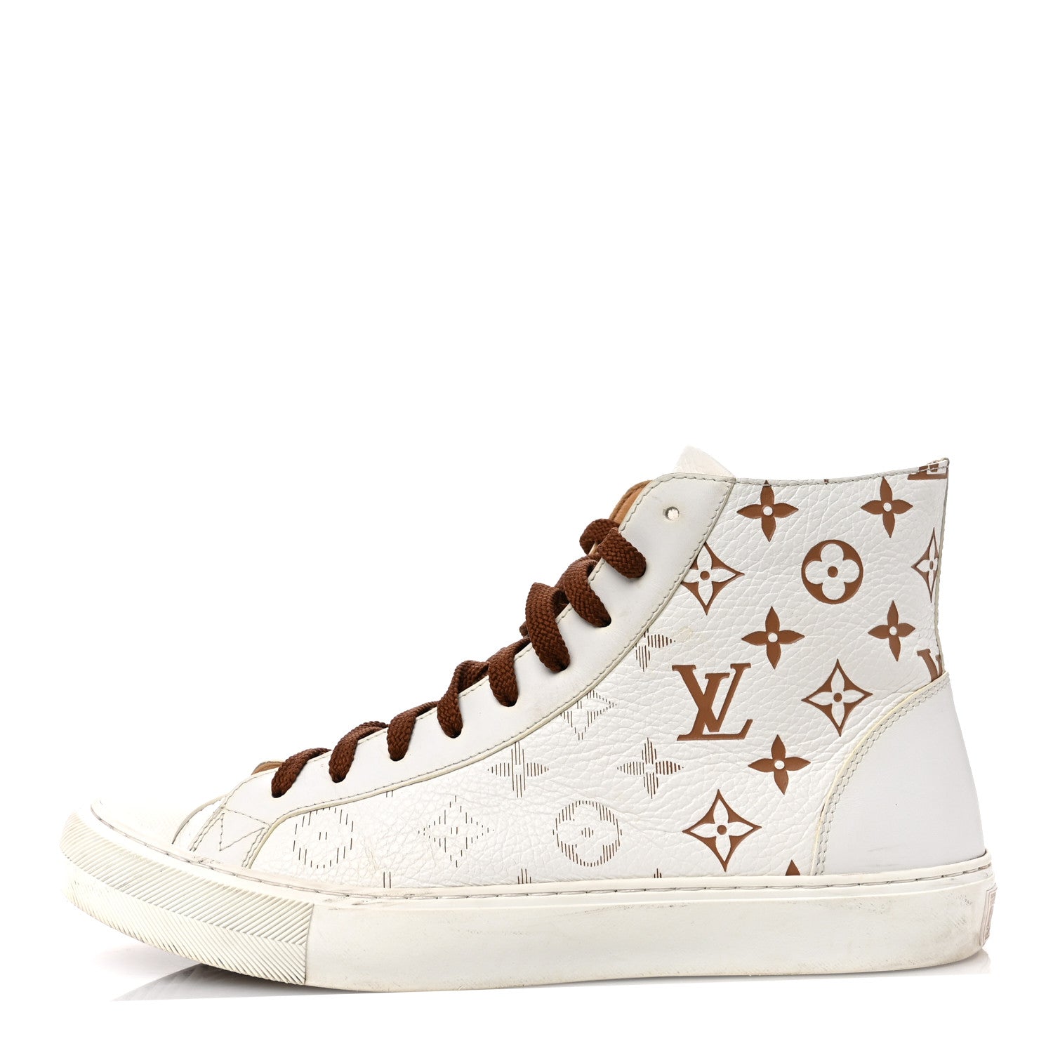 Louis Vuitton Monogram Mens Tattoo Sneaker Boots 8 White Brown 1 of 11