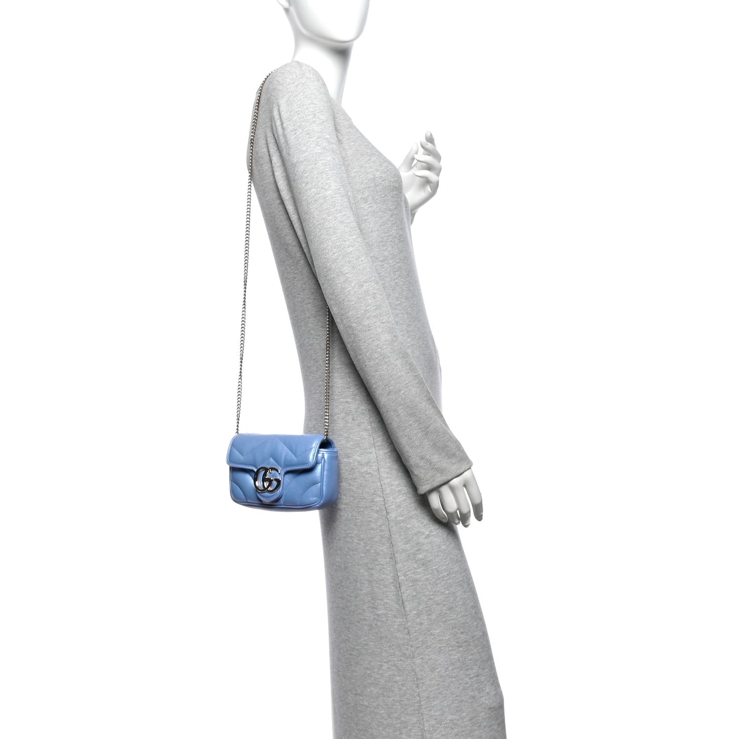 Iridescent Nappa Chevron Matelasse Super Mini GG Marmont Shoulder Bag Mindful Azure