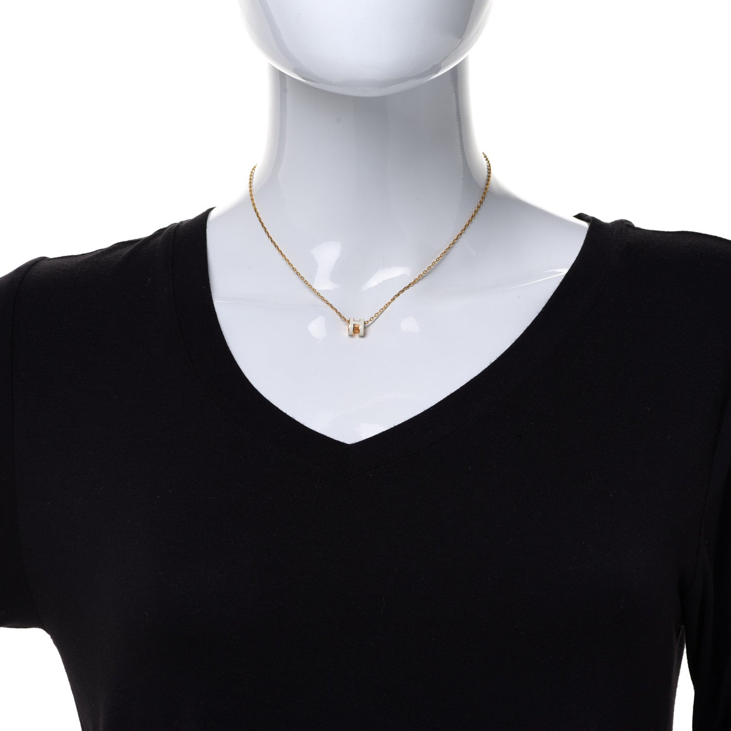 Lacquered Gold Mini Pop H Pendant Necklace White