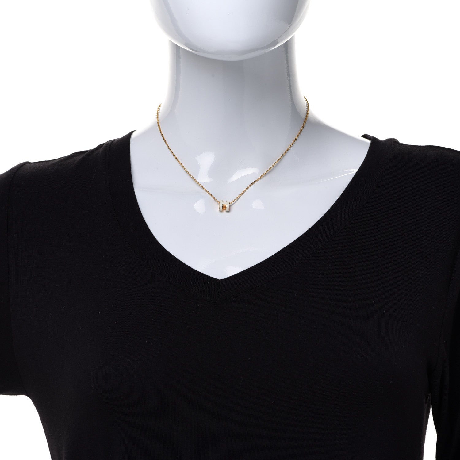 Hermes Lacquered Gold Mini Pop H Pendant Necklace White 2 of 7