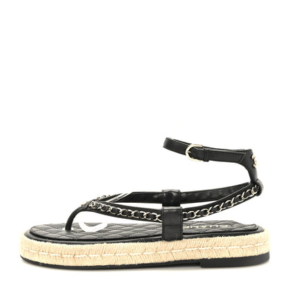 Chanel Lambskin Chain CC Thong Espadrille Sandals 38 Black 1 of 10