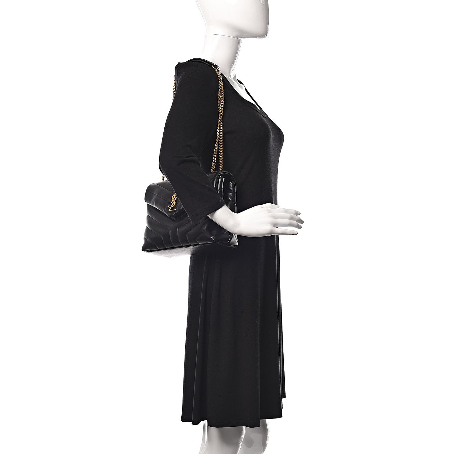 Calfskin Y Quilted Monogram Small Loulou Chain Satchel Black