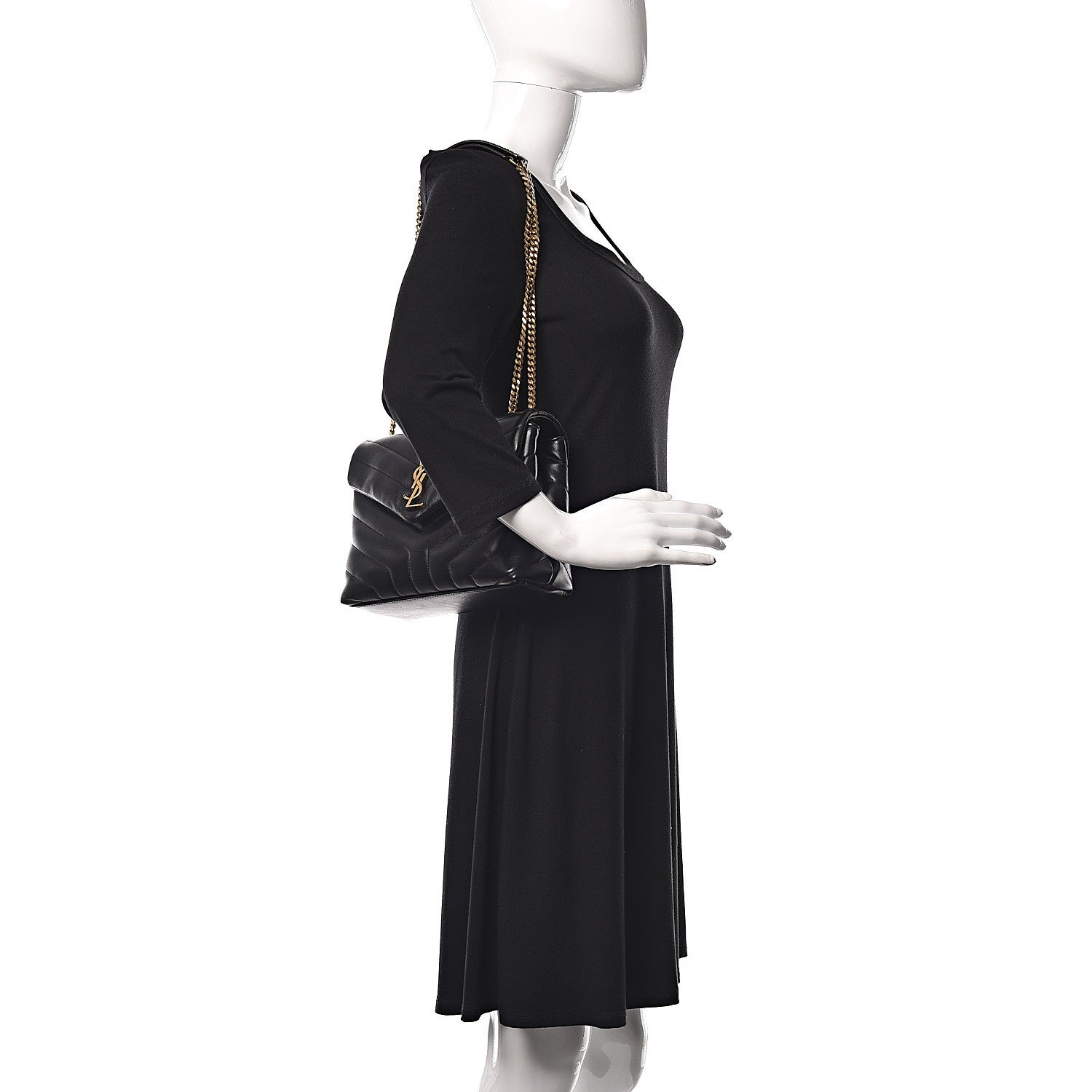 Saint Laurent Calfskin Y Quilted Monogram Small Loulou Chain Satchel Black 2 of 14