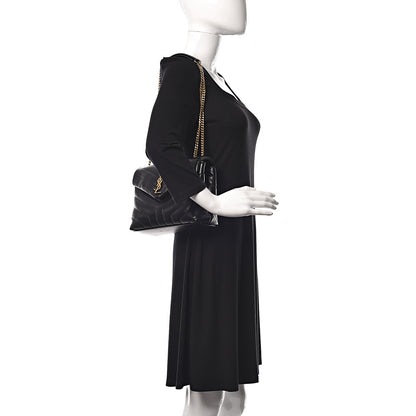 Saint Laurent Calfskin Y Quilted Monogram Small Loulou Chain Satchel Black 2 of 14