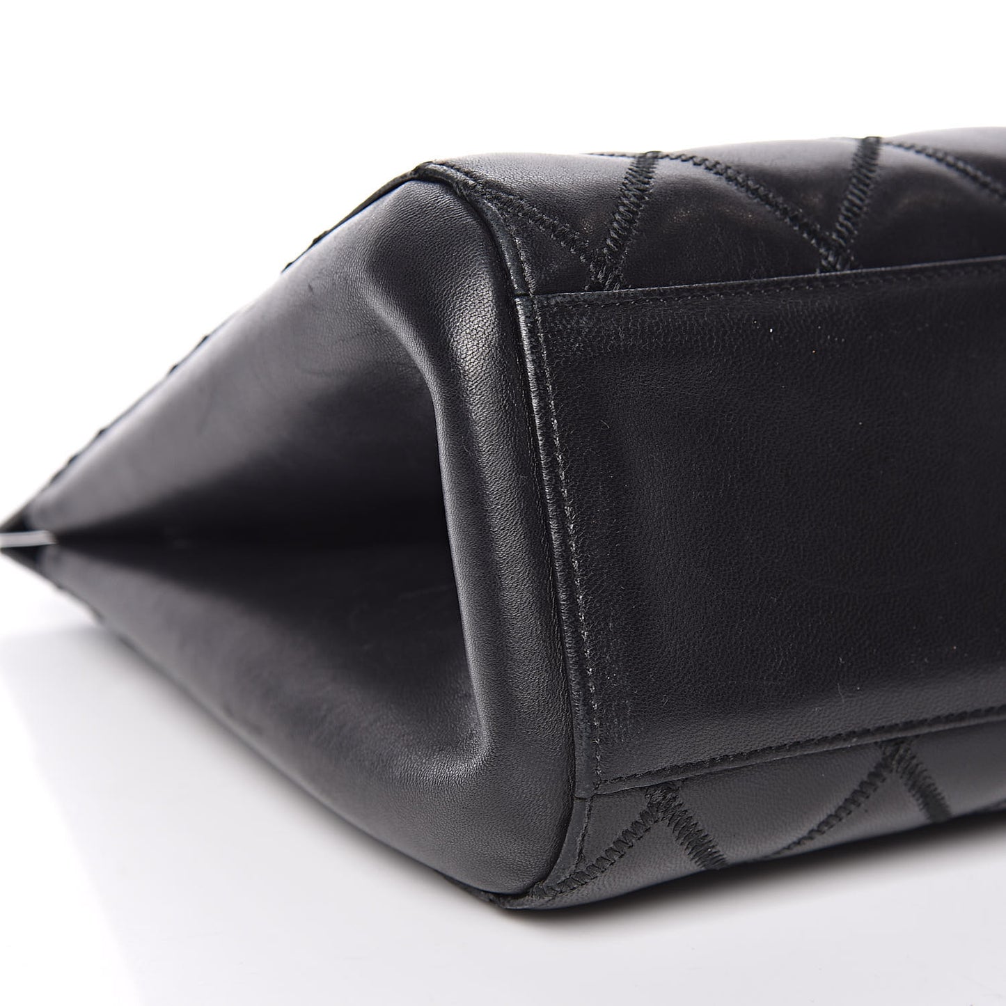 Lambskin Double Stitch Quilted Tote Black