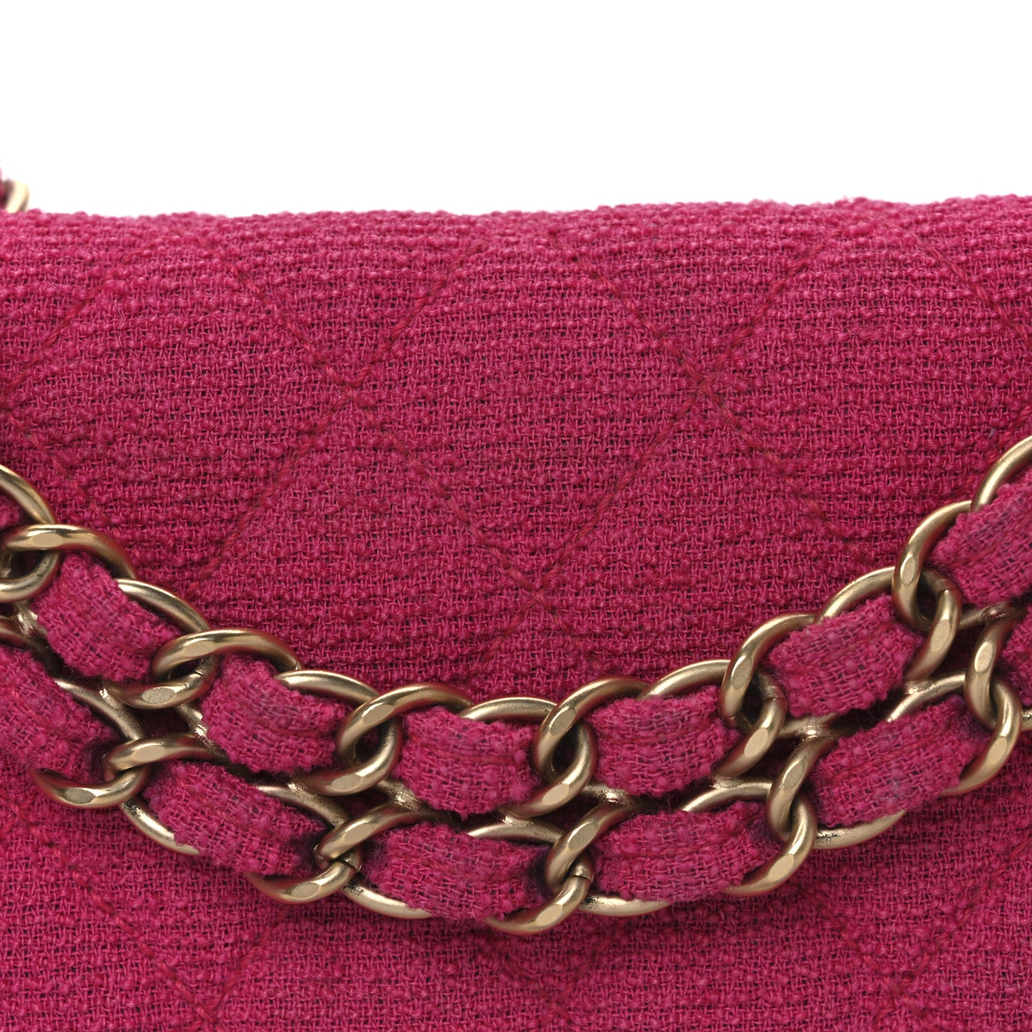 Tweed Quilted Medium Double Flap Fuchsia
