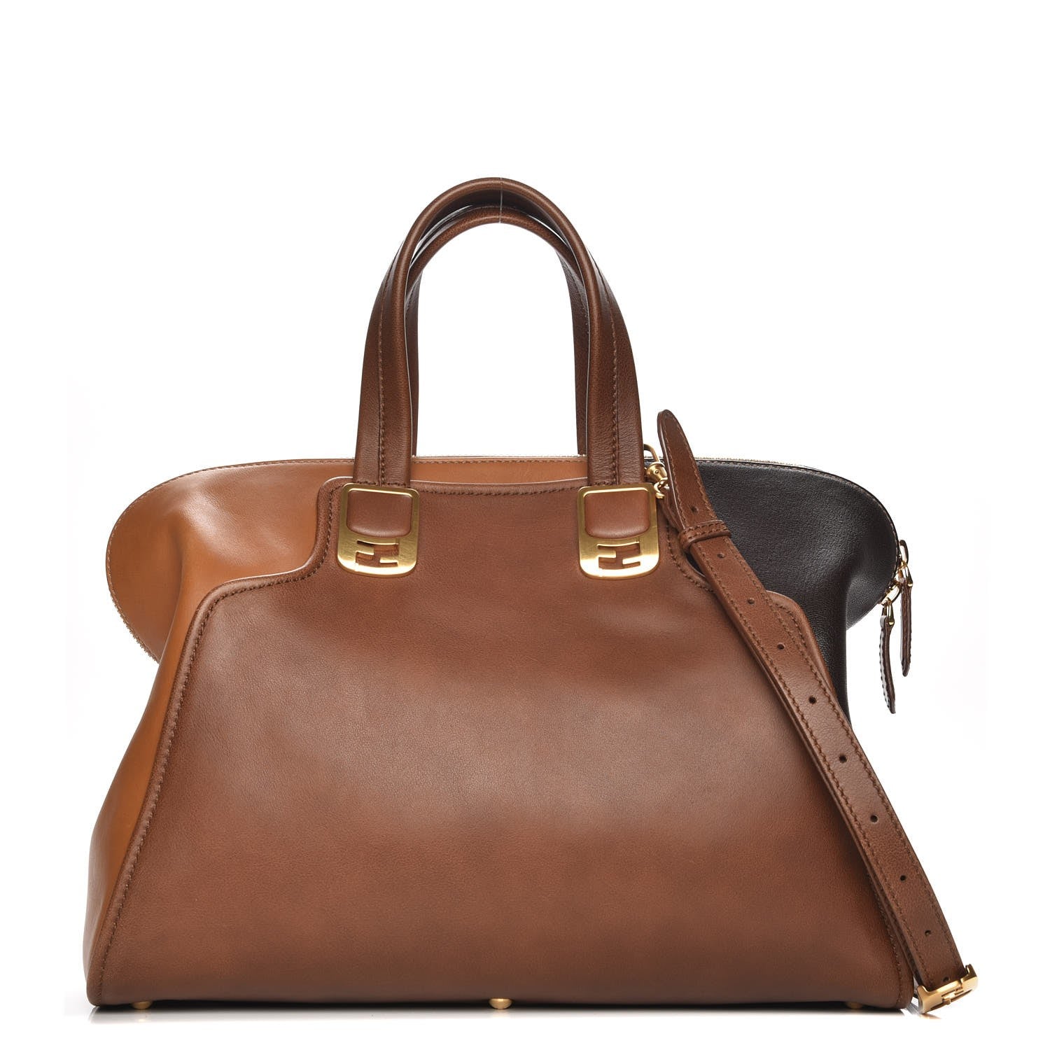 Fendi Capra Vitello Saddle Colorblock Large Chameleon Tote Moro Biscotto 1 of 11