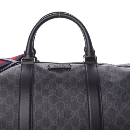 Gucci Soft GG Supreme Monogram Appia Calfskin Web Large Carry On Duffle Bag Black Grey 10 of 11