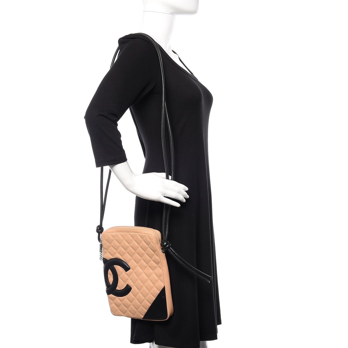 Calfskin Quilted Medium Cambon Messenger Beige Black