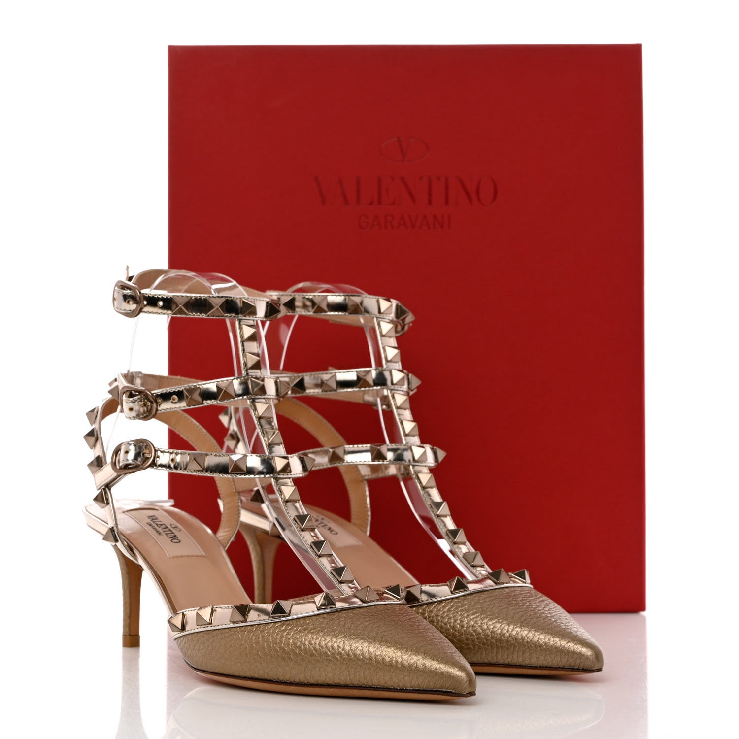 Valentino Garavani Metallic Pebbled Calfskin Patent Rockstud Ankle Strap 65mm Pumps 36.5 Sasso 13 of 13