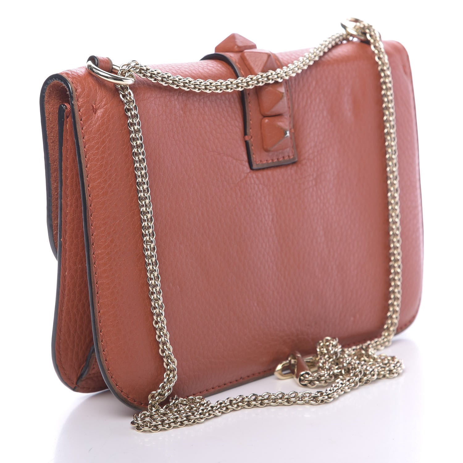 Valentino Garavani Pebbled Calfskin Monochrome Medium Glam Lock Rockstud Flap English Red 3 of 15