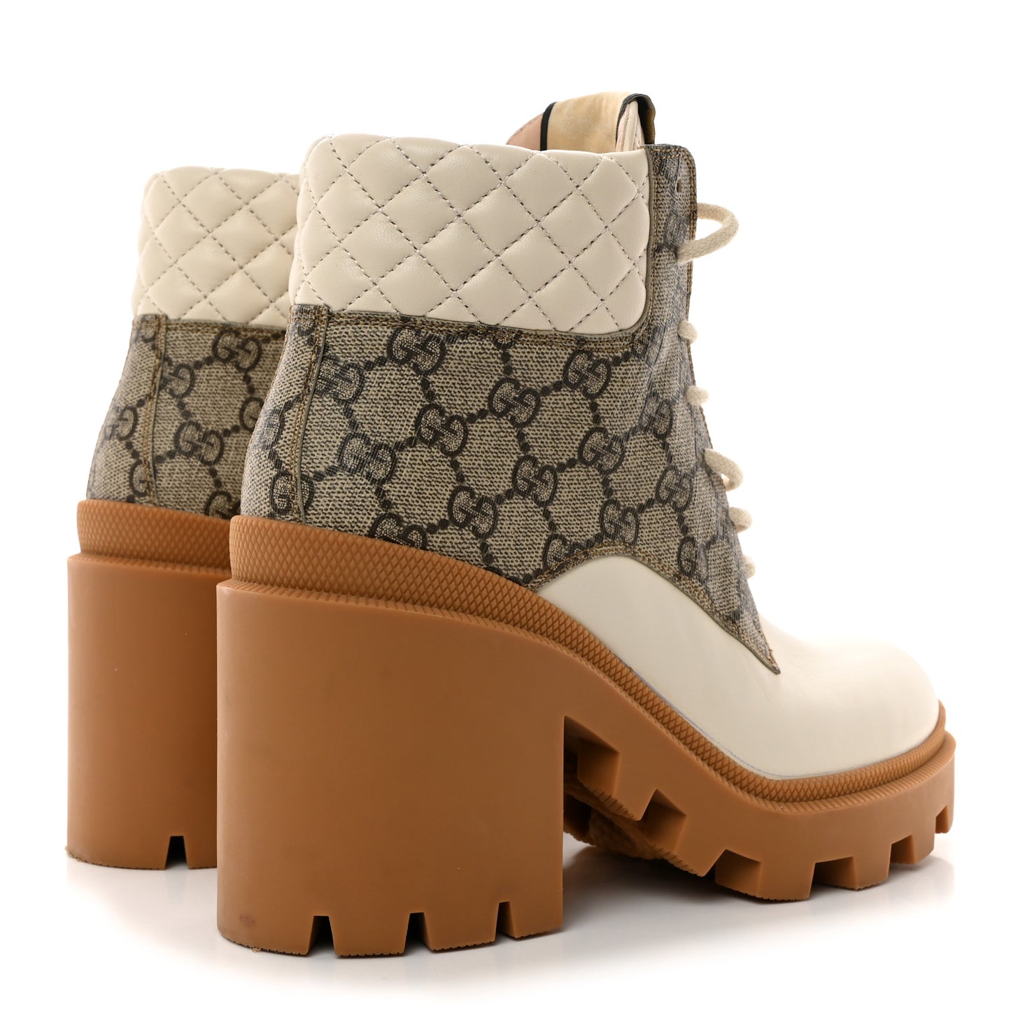 Calfskin GG Supreme Monogram Nappa Quilted Lace Up Ankle Boots 39 Mystic White Beige