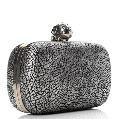 Alexander McQueen Metallic Crackled Lambskin Skull Box Clutch Silver 2 of 4