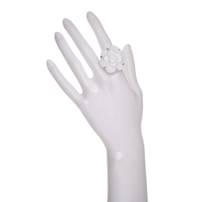 Chanel 18K White Gold Ceramic Camellia Ring 55 7.5 2 of 8