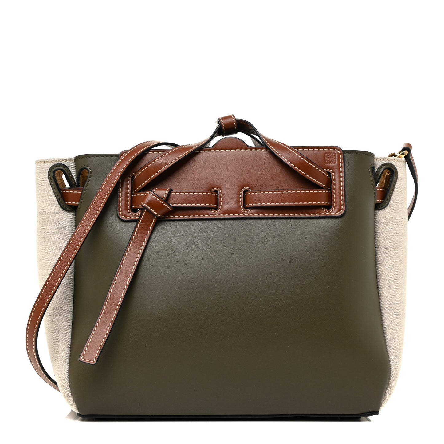 Calfskin Linen Mini Lazo Tote Khaki Green