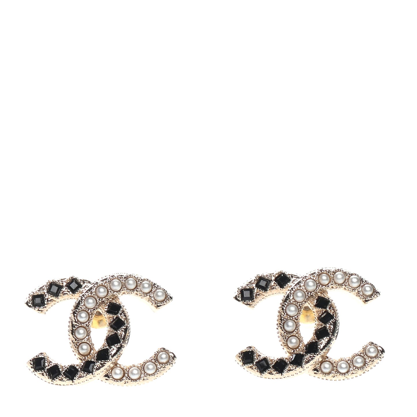 Resin Pearl CC Earrings Gold Black