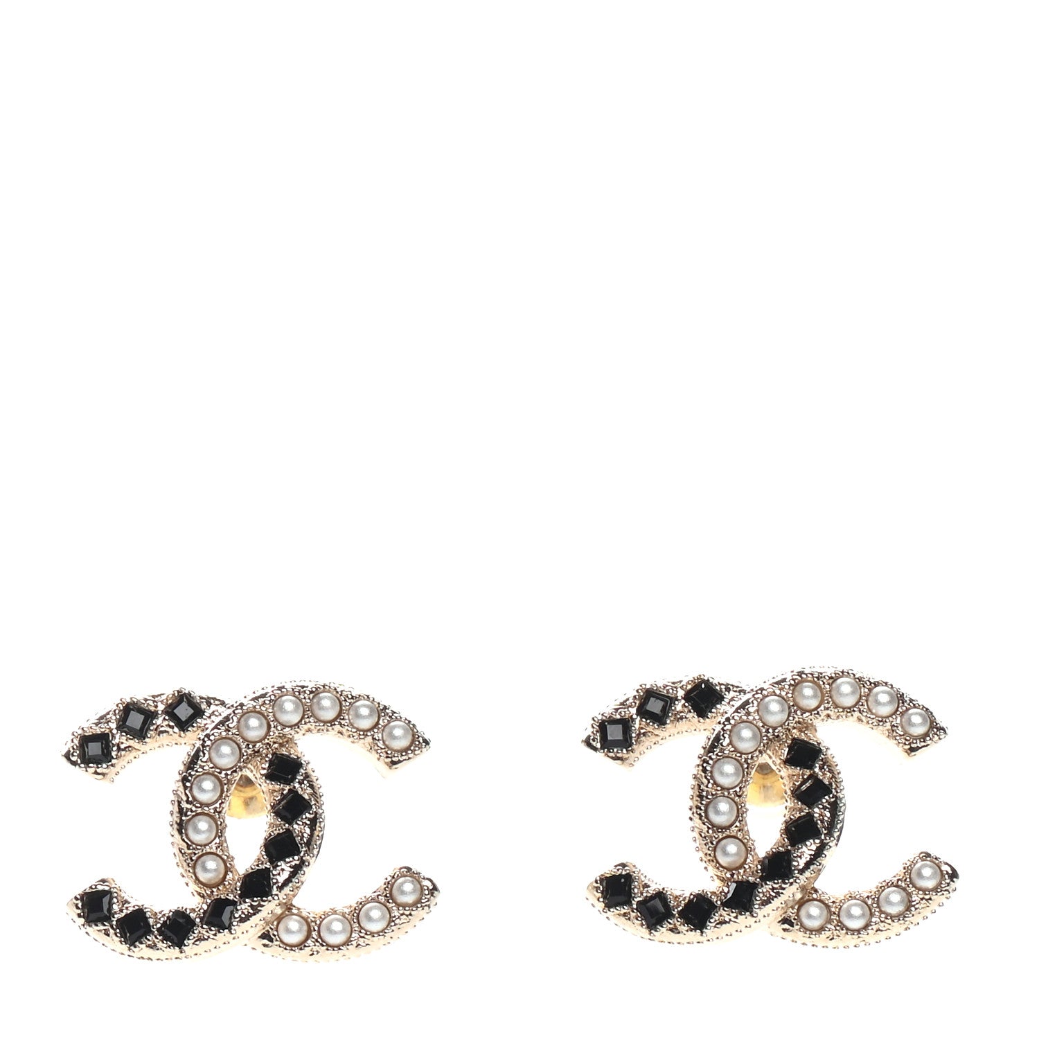 Chanel Resin Pearl CC Earrings Gold Black 1 of 4