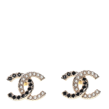 Chanel Resin Pearl CC Earrings Gold Black 1 of 4