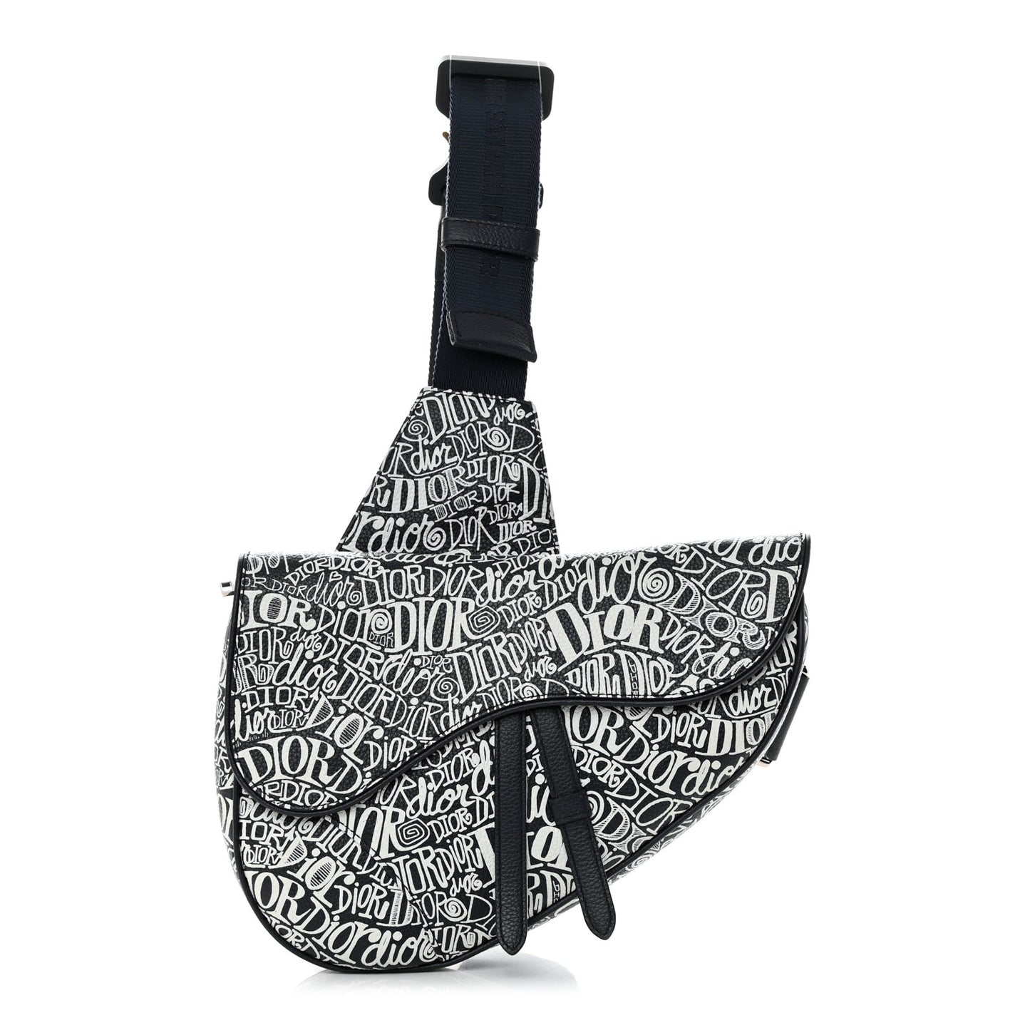 X SHAWN STUSSY Grained Calfskin Printed Mens Saddle Bag Navy Blue