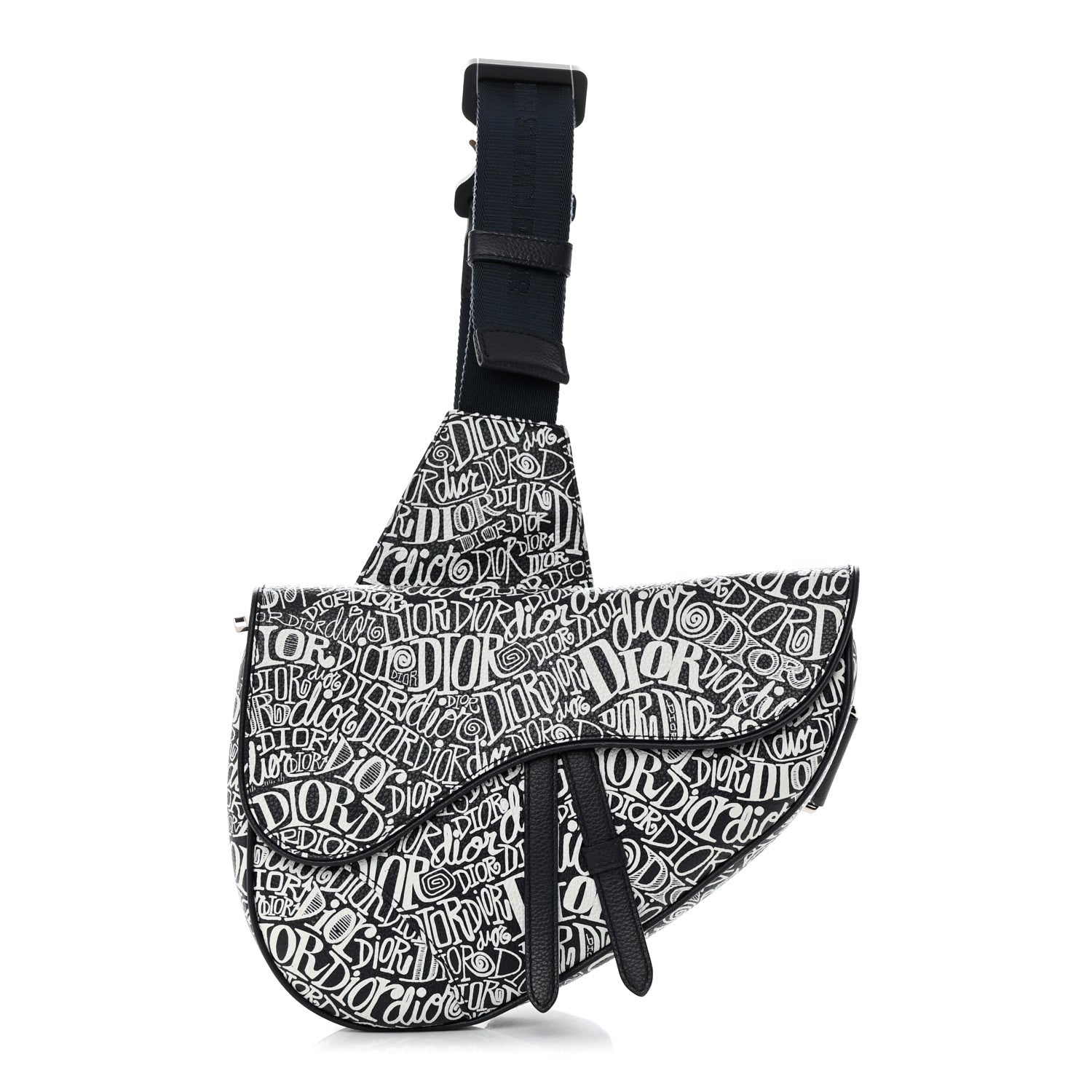 Christian Dior X SHAWN STUSSY Grained Calfskin Printed Mens Saddle Bag Navy Blue 1 of 18