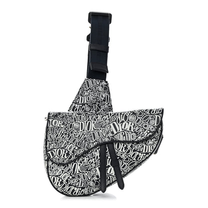 Christian Dior X SHAWN STUSSY Grained Calfskin Printed Mens Saddle Bag Navy Blue 1 of 18