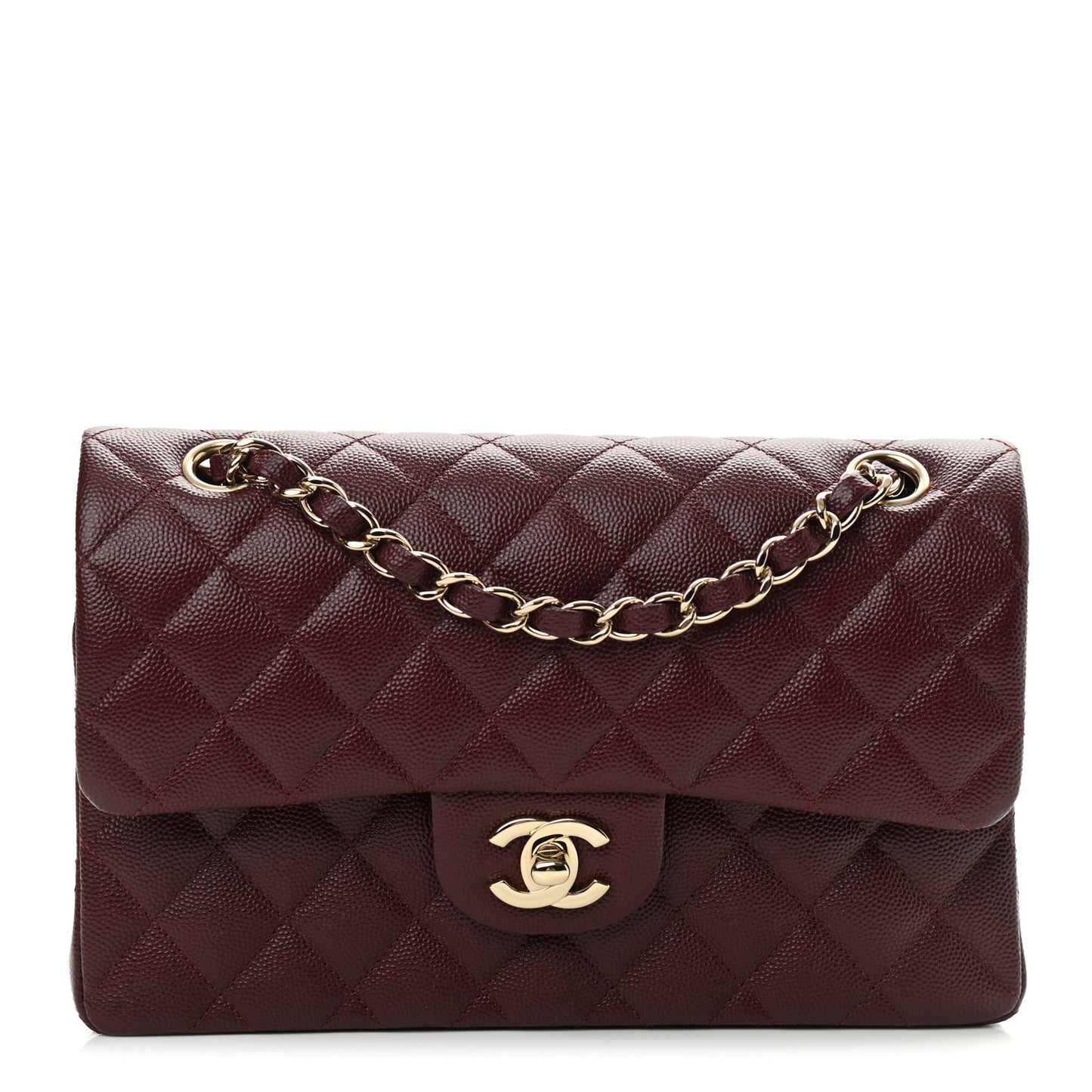 Caviar Quilted Small Double Flap Burgundy
