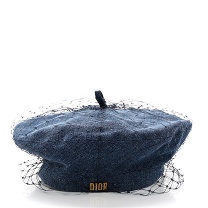 Christian Dior Cotton Denim Arty Beret Cap With Veil 58 Blue 7 of 11