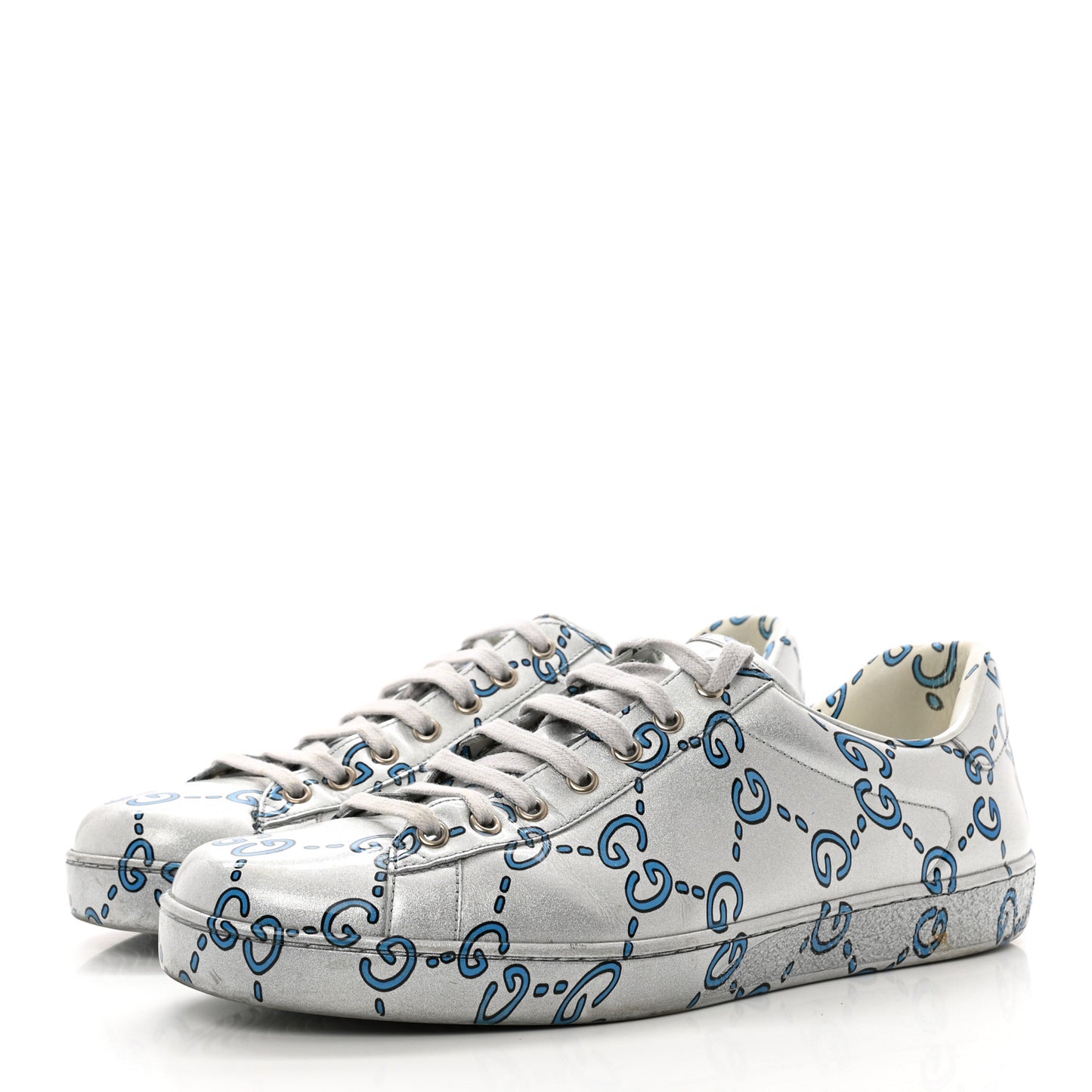 Miro Rubber Wax GucciGhost Print Mens New Ace Sneakers 10 Silver