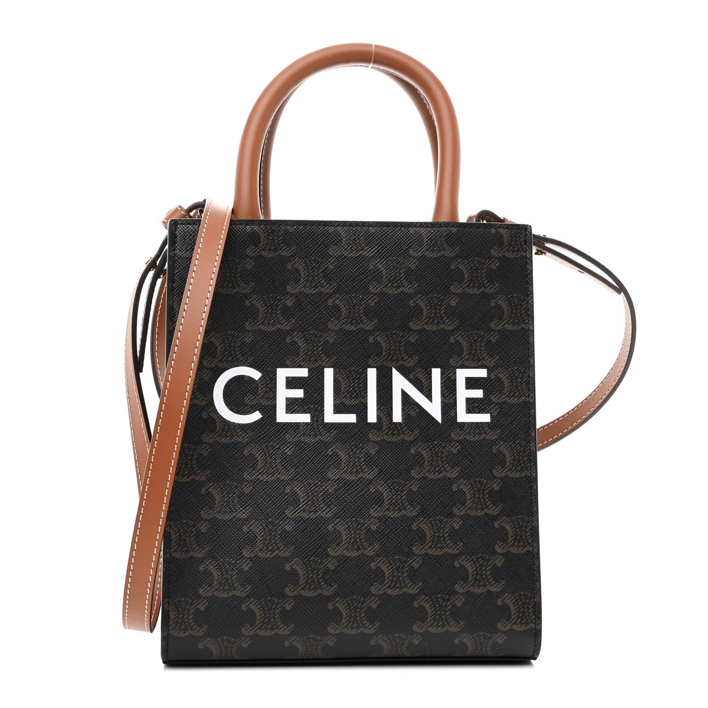 Triomphe Canvas Calfskin Mini Vertical Cabas Tan