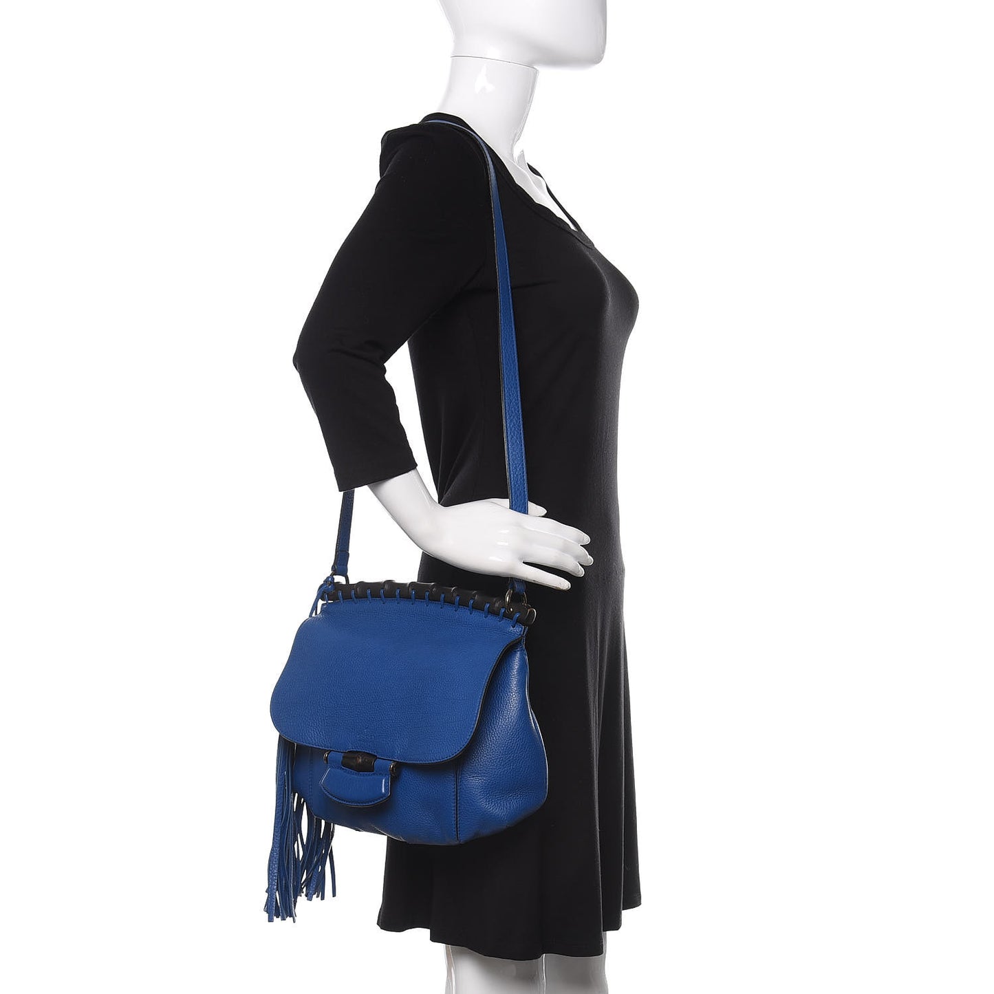 Calfskin Medium Nouveau Fringe Shoulder Bag Blue