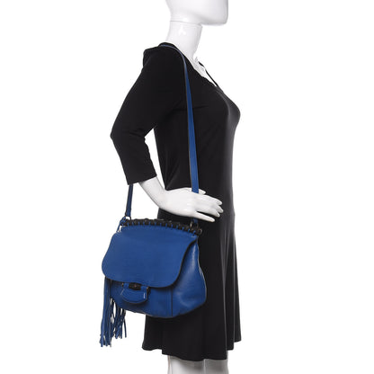 Gucci Calfskin Medium Nouveau Fringe Shoulder Bag Blue 2 of 16
