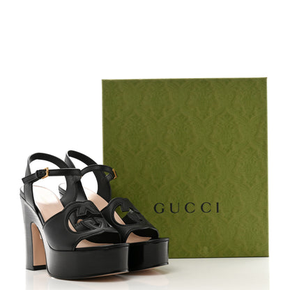 Gucci Cosmos Softy Calfskin Wooden Interlocking G Cut-Out 30/120mm Platform Sandals 38 Black 10 of 10