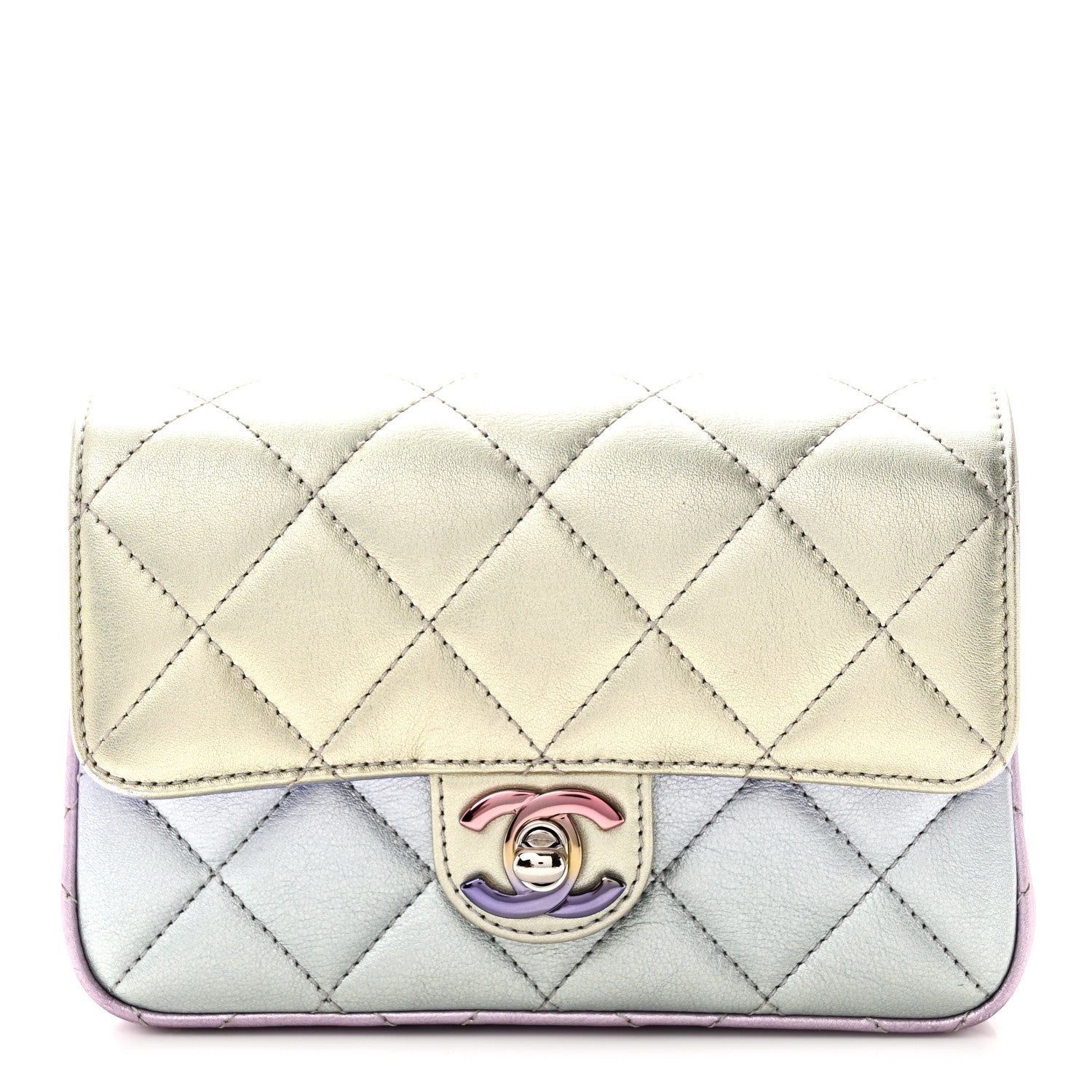 Chanel Gradient Metallic Calfskin Quilted Clutch Silver Blue Yellow Purple 8 of 11