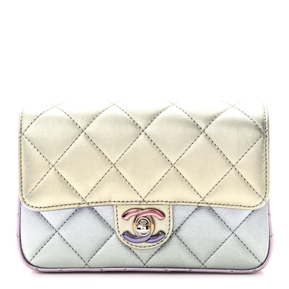Chanel Gradient Metallic Calfskin Quilted Clutch Silver Blue Yellow Purple 8 of 11