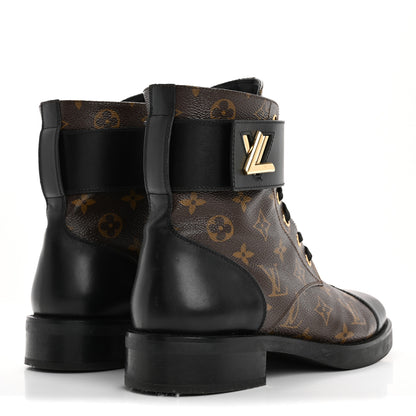 Louis Vuitton Calfskin Monogram Wonderland Flat Ranger Boots 41 Black 5 of 12
