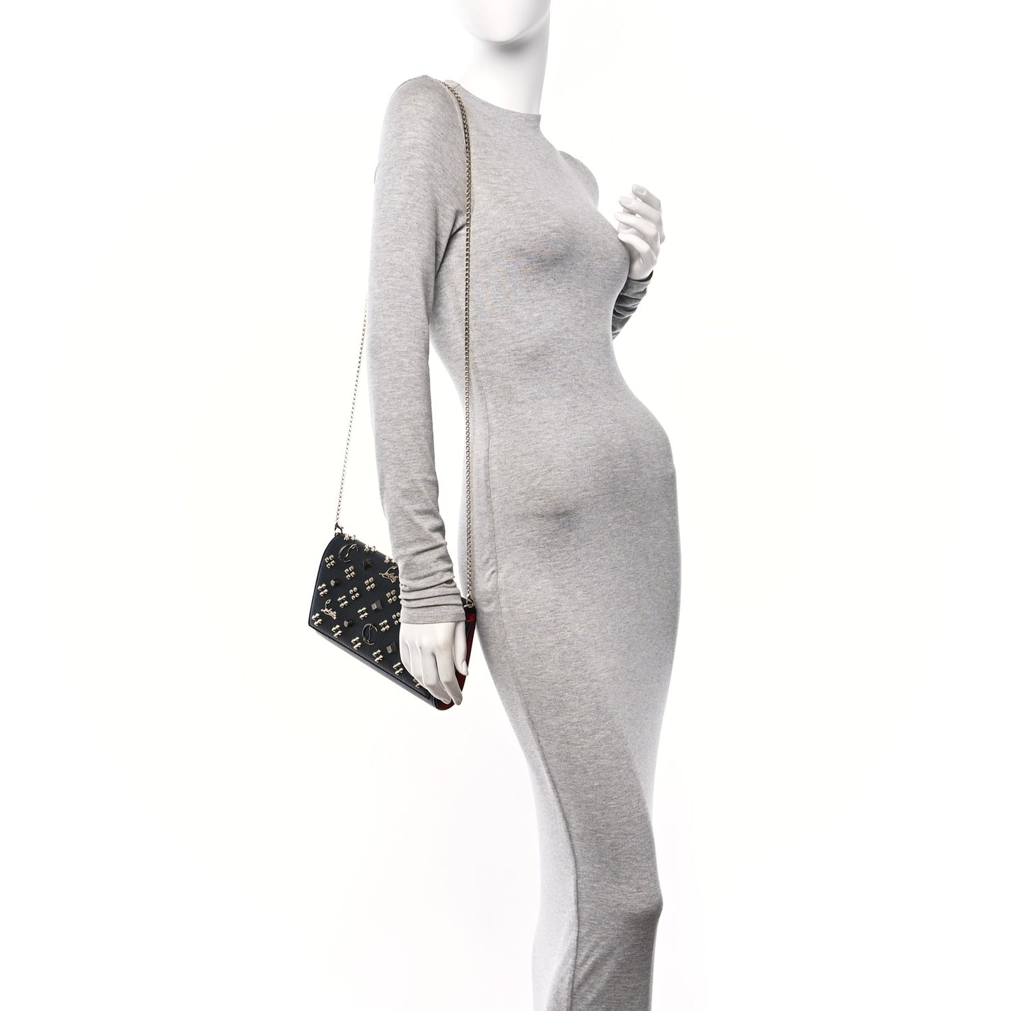 Grained Calfskin Spikes Loubinthesky Paloma Wallet On Chain Black Multimetal