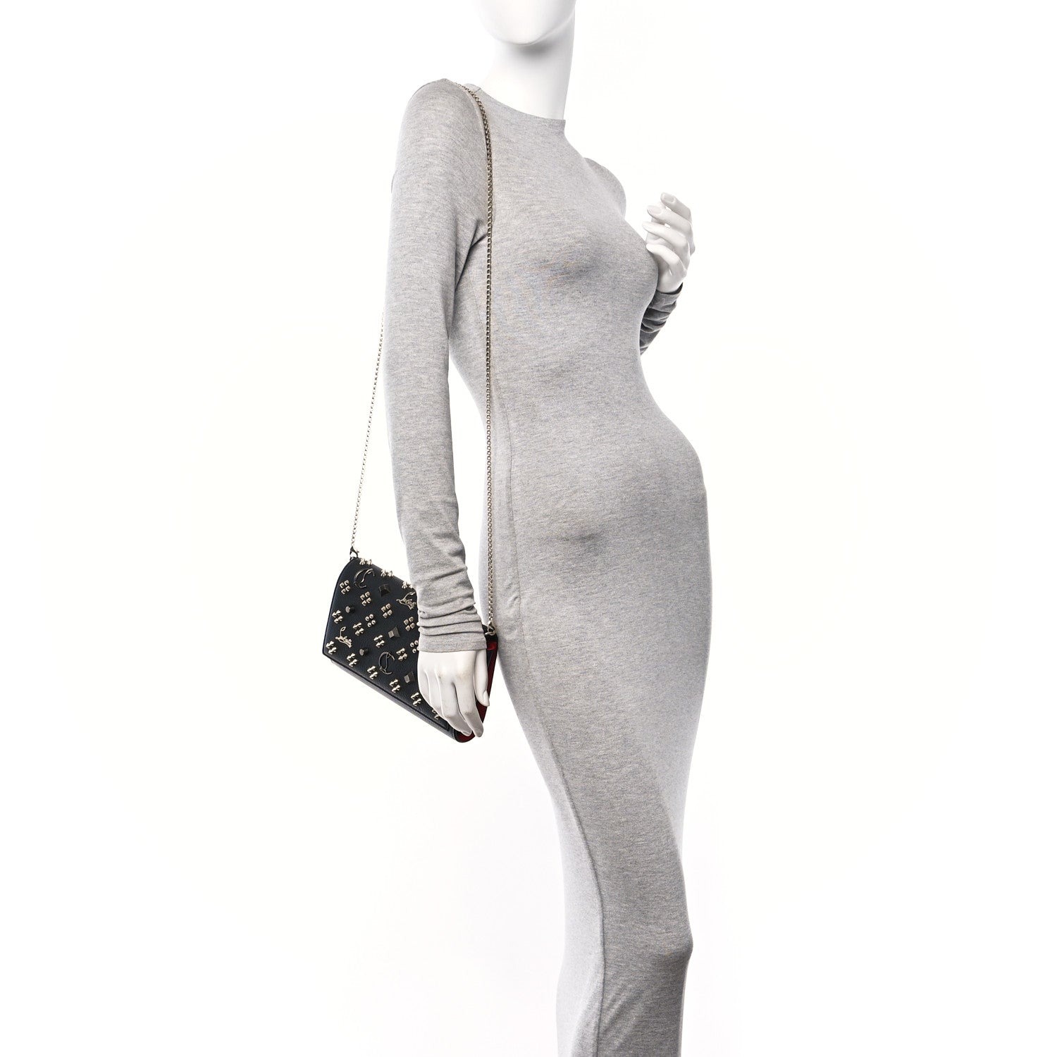 Christian Louboutin Grained Calfskin Spikes Loubinthesky Paloma Wallet On Chain Black Multimetal 2 of 9