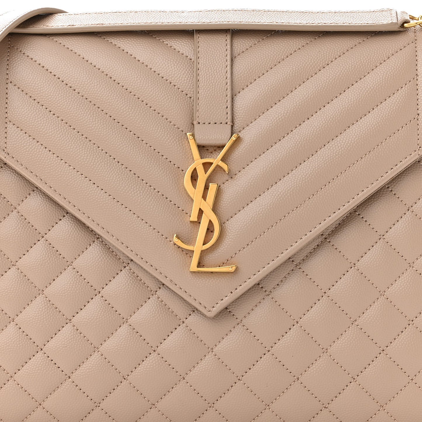 Grain De Poudre Mixed Matelasse Large Triquilt Monogram Satchel Beige