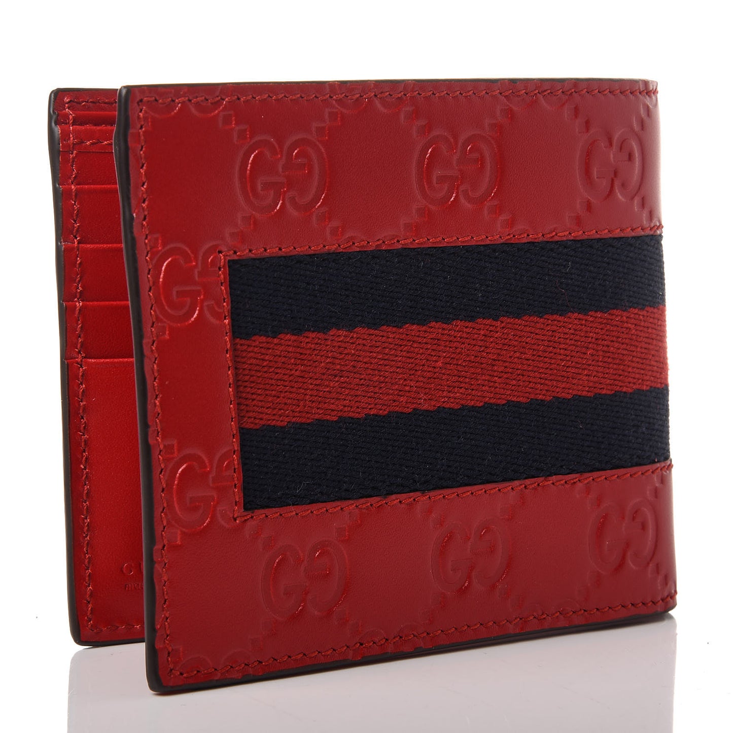 Guccissima Signature Web New Web Bi-Fold Coin Wallet Hibiscus Red