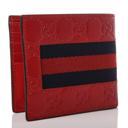 Gucci Guccissima Signature Web New Web Bi-Fold Coin Wallet Hibiscus Red 3 of 8