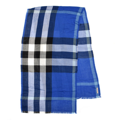 Burberry Silk Cashmere Half Mega Check Scarf Cobalt Blue 2 of 5