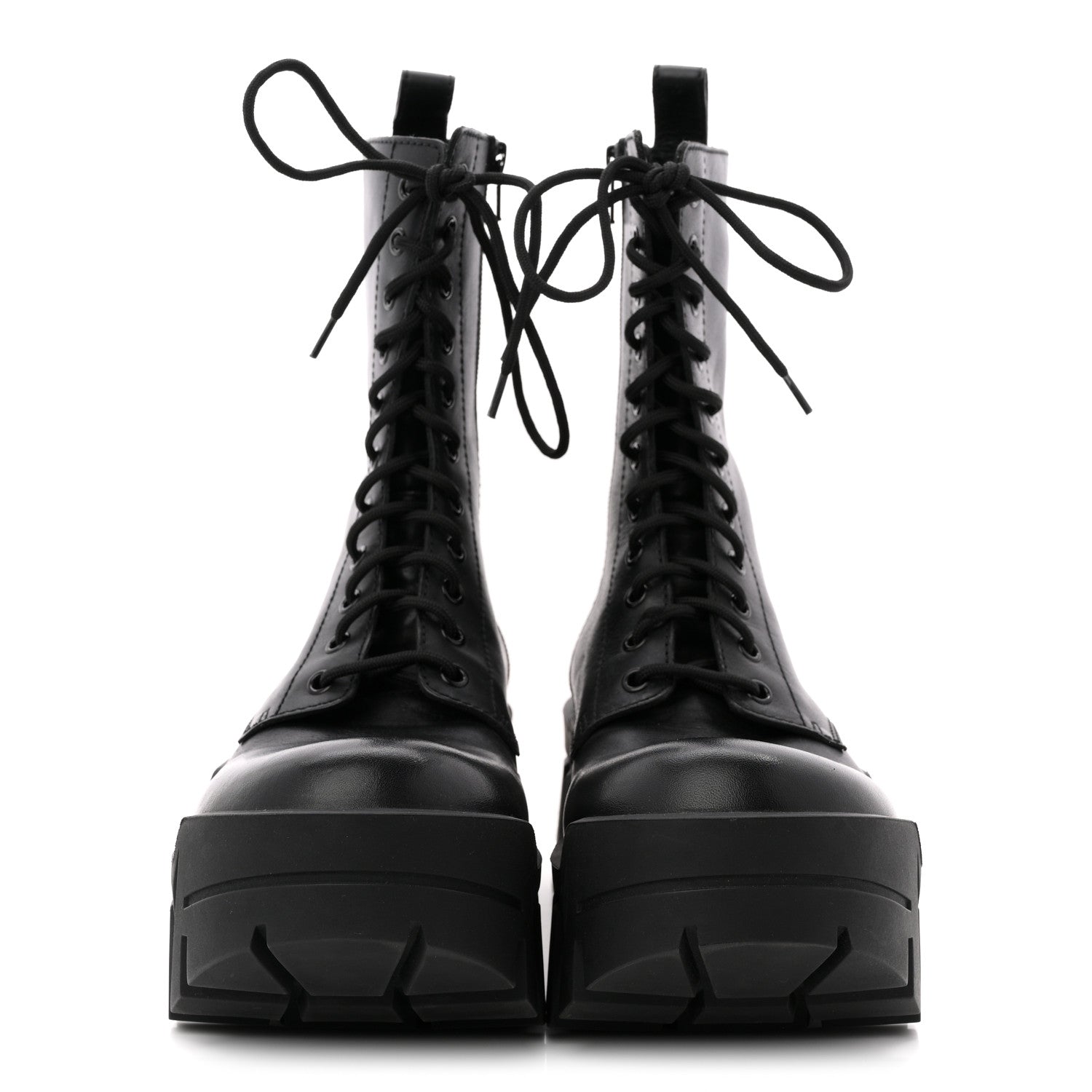 Balenciaga Calfskin Womens Bulldozer Lace Up Boots 37 Black