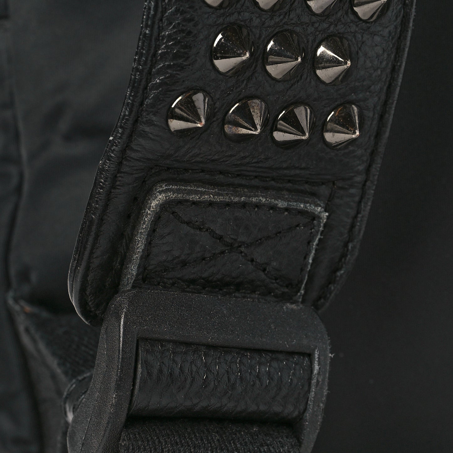 Nylon Calfskin Studded Backpack Black