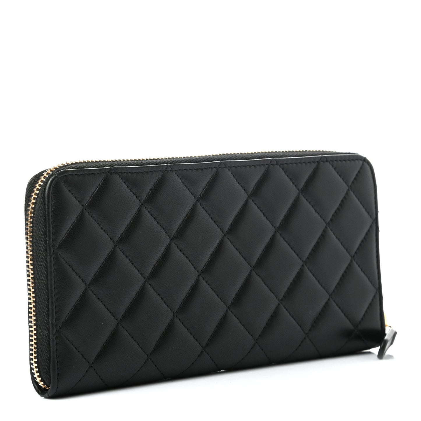Lambskin Quilted Large Gusset Zip Around Wallet Black