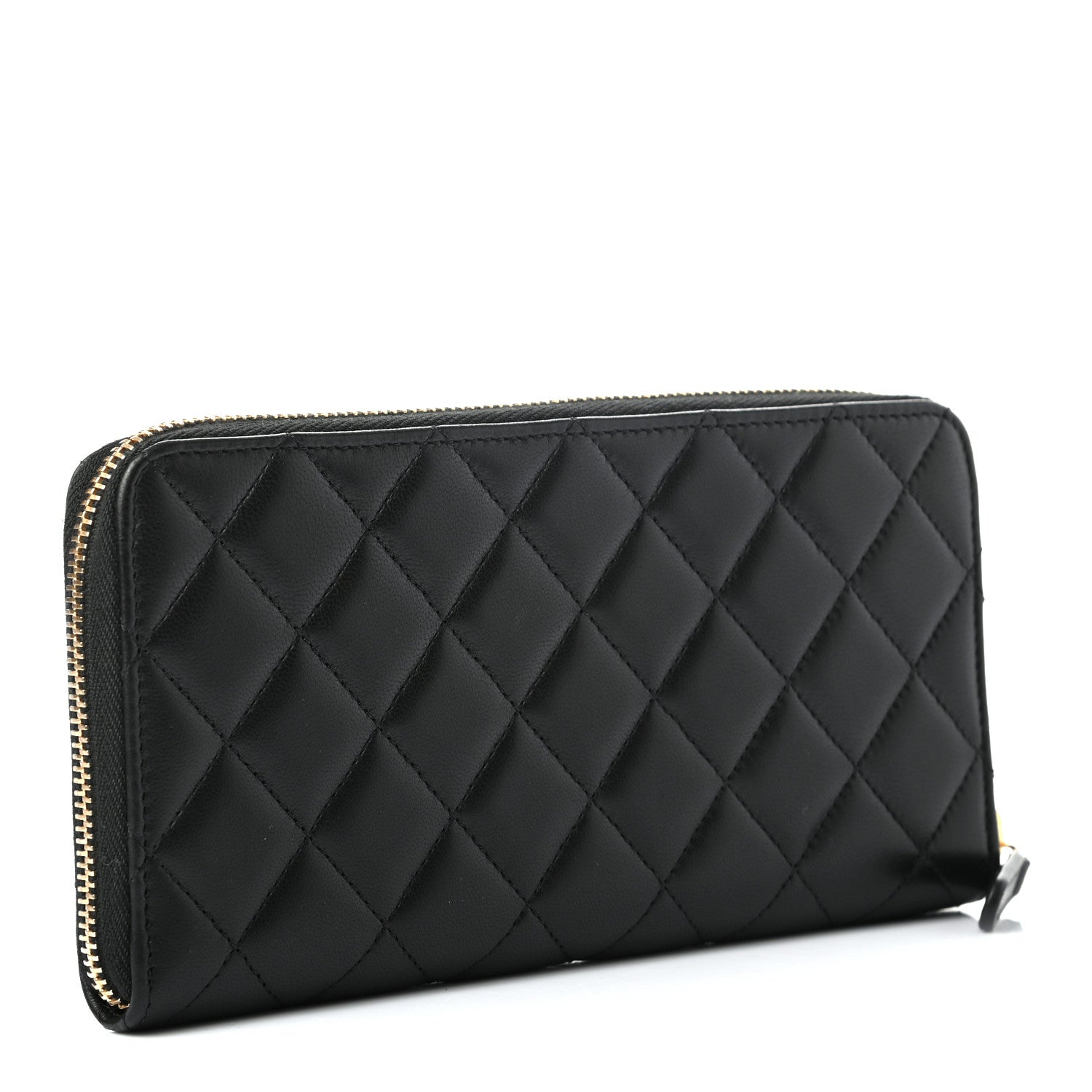 Chanel Lambskin Quilted Large Gusset Zip Around Wallet Black 3 of 8