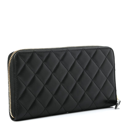 Chanel Lambskin Quilted Large Gusset Zip Around Wallet Black 3 of 8
