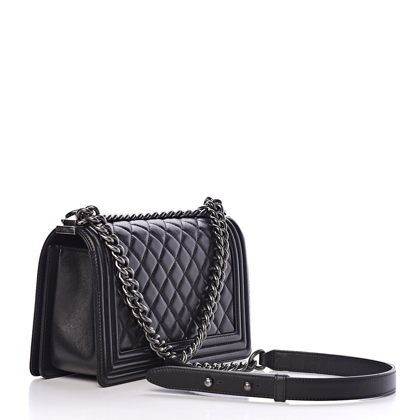 Lambskin Quilted Medium Boy Flap Black
