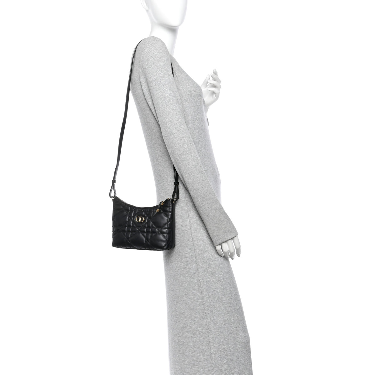 Christian Dior Calfskin Macrocannage Miss Caro Diorling Mini Bag with Chain Black 2 of 12